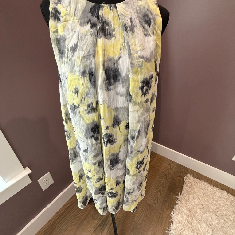MSK Yellow and Black Bubble Skirt Pleated Knee-Length